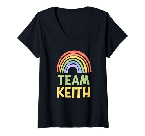 Damen Happy Colorful Team Keith Rainbow Pride Green Yellow T-Shirt mit V-Ausschnitt Damen Happy Colorful Team Keith Rainbow Pride Green Yellow T-Shirt mit V-Ausschnitt von Funny Team Keith First Name Gift Ideas
