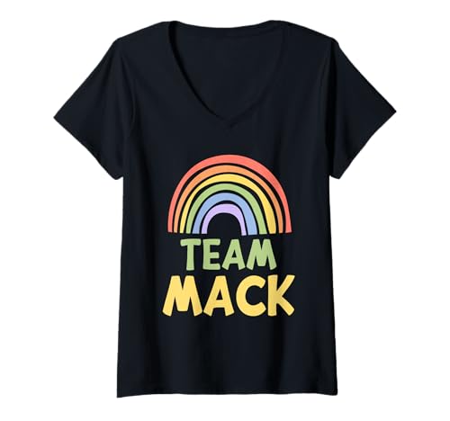 Damen Happy Colorful Team Mack Rainbow Pride Green Yellow T-Shirt mit V-Ausschnitt von Funny Team Mack Family Name Group Gift Ideas