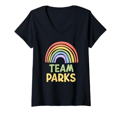 Damen Happy Colorful Team Parks Rainbow Pride Green Yellow T-Shirt mit V-Ausschnitt von Funny Team Parks Family Name Group Gift Ideas
