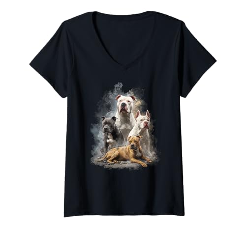 Damen Lustiger Pitbull-Besitzer, Haustier-Hundeliebhaber, Herren, Kinder T-Shirt mit V-Ausschnitt von Funny Team Pitbull Dog Lover