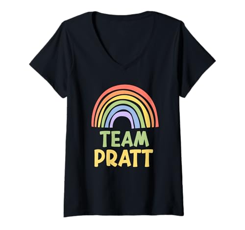 Damen Happy Colorful Team Pratt Rainbow Pride Green Yellow T-Shirt mit V-Ausschnitt Damen Happy Colorful Team Pratt Rainbow Pride Green Yellow T-Shirt mit V-Ausschnitt von Funny Team Pratt Family Name Group Gift Ideas