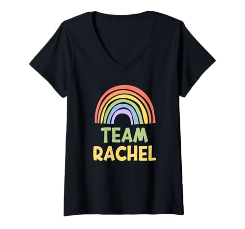 Damen Happy Colorful Team Rachel Rainbow Pride Green Yellow T-Shirt mit V-Ausschnitt Damen Happy Colorful Team Rachel Rainbow Pride Green Yellow T-Shirt mit V-Ausschnitt von Funny Team Rachel Gift Ideas