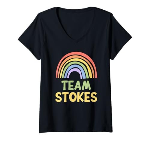 Damen Happy Colorful Team Stokes Rainbow Pride Green Yellow T-Shirt mit V-Ausschnitt Damen Happy Colorful Team Stokes Rainbow Pride Green Yellow T-Shirt mit V-Ausschnitt von Funny Team Stokes Family Name Group Gift Ideas