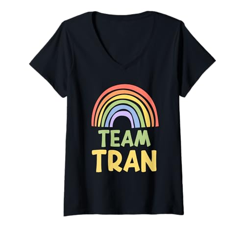 Damen Happy Colorful Team Tran Rainbow Pride Green Yellow T-Shirt mit V-Ausschnitt von Funny Team Tran Family Name Group Gift Ideas