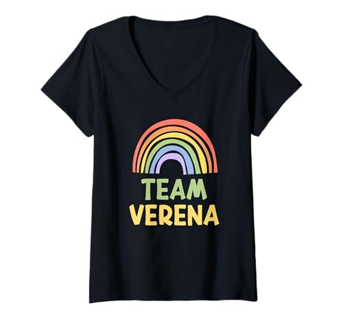 Damen Happy Colorful Team Verena Rainbow Pride Green Yellow T-Shirt mit V-Ausschnitt Damen Happy Colorful Team Verena Rainbow Pride Green Yellow T-Shirt mit V-Ausschnitt von Funny Team Verena Gift Ideas