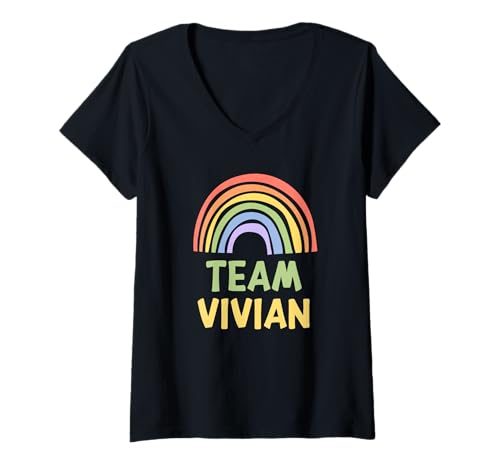 Damen Happy Colorful Team Vivian Rainbow Pride Green Yellow T-Shirt mit V-Ausschnitt Damen Happy Colorful Team Vivian Rainbow Pride Green Yellow T-Shirt mit V-Ausschnitt von Funny Team Vivian Gift Ideas