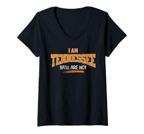 Damen Funny I Am Tennessee Y’All Are Not. Bold Varsity Orange T-Shirt mit V-Ausschnitt Damen Funny I Am Tennessee Y’All Are Not. Bold Varsity Orange T-Shirt mit V-Ausschnitt von Funny Tennessee Threads