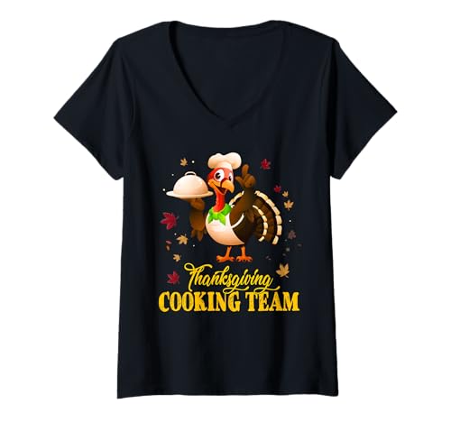 Damen Lustiges Truthahn-Koch-Kostüm, Geschenk T-Shirt mit V-Ausschnitt Damen Lustiges Truthahn-Koch-Kostüm, Geschenk T-Shirt mit V-Ausschnitt von Funny Thanksgiving Cooking Team Tee