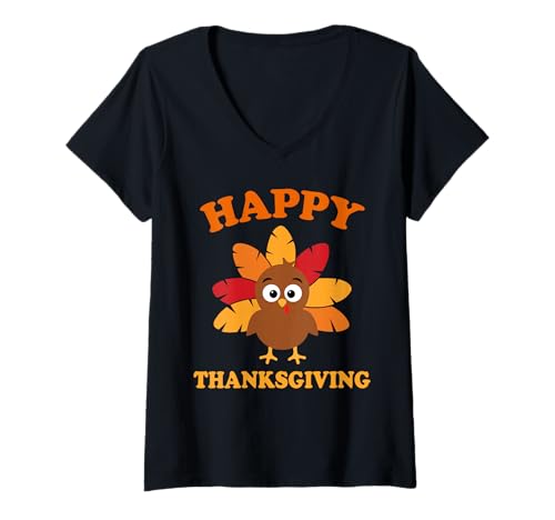 Damen Fröhliches Erntedankfest, süßes Truthahn-Familienessen T-Shirt mit V-Ausschnitt Damen Fröhliches Erntedankfest, süßes Truthahn-Familienessen T-Shirt mit V-Ausschnitt von Funny Thanksgiving Designs