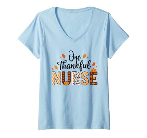 Damen One Thankful Nurse Thanksgiving Herbst Türkei Frauen T-Shirt mit V-Ausschnitt Damen One Thankful Nurse Thanksgiving Herbst Türkei Frauen T-Shirt mit V-Ausschnitt von Funny Thanksgiving Designs