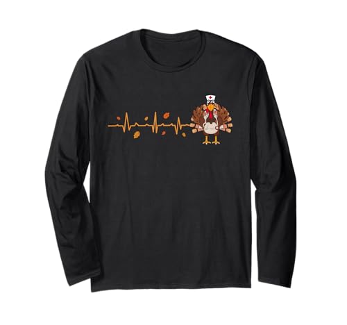 Herzschlag Türkei Krankenschwester Thanksgiving Herbst RN ICU ER Männer Frauen Langarmshirt Herzschlag Türkei Krankenschwester Thanksgiving Herbst RN ICU ER Männer Frauen Langarmshirt von Funny Thanksgiving Designs