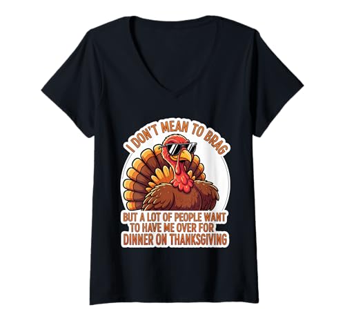 Damen Lustiger Thanksgiving-Dinner-Witz Truthahn Sonnenbrille Versammlung T-Shirt mit V-Ausschnitt von Funny Thanksgiving Dinner Joke Turkey Products