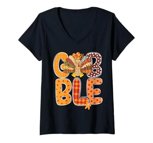 Damen Gobble Till You Wobble Cool Truthahn Thanksgiving Gobble T-Shirt mit V-Ausschnitt Damen Gobble Till You Wobble Cool Truthahn Thanksgiving Gobble T-Shirt mit V-Ausschnitt von Funny Thanksgiving Gobble Turkey Shirt