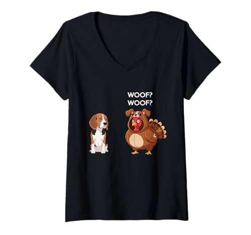 Damen Funny Thanksgiving Beagle and Turkey T-Shirt mit V-Ausschnitt Damen Funny Thanksgiving Beagle and Turkey T-Shirt mit V-Ausschnitt von Funny Thanksgiving Party Dog Designs