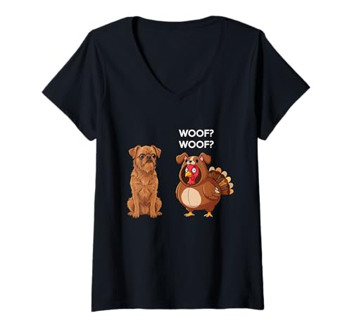 Damen Funny Thanksgiving Brussels Griffon and Turkey T-Shirt mit V-Ausschnitt Damen Funny Thanksgiving Brussels Griffon and Turkey T-Shirt mit V-Ausschnitt von Funny Thanksgiving Party Dog Designs