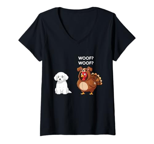 Damen Funny Thanksgiving Coton de Tulear and Turkey T-Shirt mit V-Ausschnitt Damen Funny Thanksgiving Coton de Tulear and Turkey T-Shirt mit V-Ausschnitt von Funny Thanksgiving Party Dog Designs