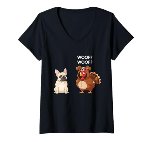 Damen Funny Thanksgiving French Bulldog and Turkey T-Shirt mit V-Ausschnitt Damen Funny Thanksgiving French Bulldog and Turkey T-Shirt mit V-Ausschnitt von Funny Thanksgiving Party Dog Designs