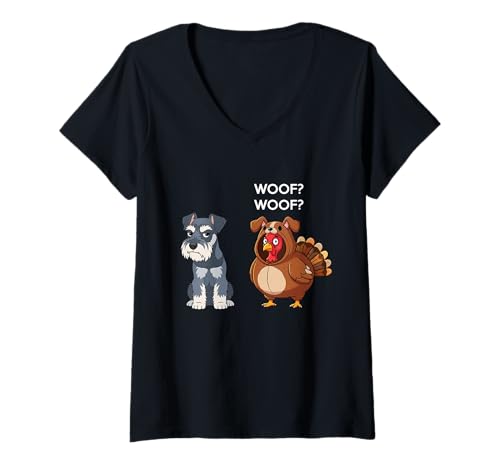 Damen Funny Thanksgiving Miniature Schnauzer and Turkey T-Shirt mit V-Ausschnitt Damen Funny Thanksgiving Miniature Schnauzer and Turkey T-Shirt mit V-Ausschnitt von Funny Thanksgiving Party Dog Designs