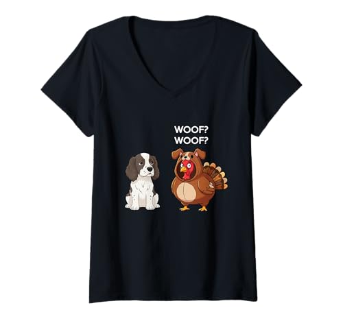 Damen Funny Thanksgiving Springer Spaniel and Turkey T-Shirt mit V-Ausschnitt Damen Funny Thanksgiving Springer Spaniel and Turkey T-Shirt mit V-Ausschnitt von Funny Thanksgiving Party Dog Designs