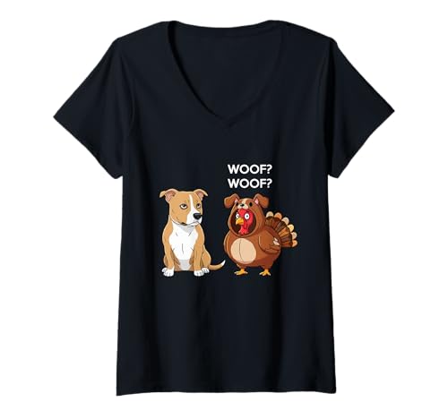 Damen Funny Thanksgiving Staffordshire Bull Terrier and Turkey T-Shirt mit V-Ausschnitt Damen Funny Thanksgiving Staffordshire Bull Terrier and Turkey T-Shirt mit V-Ausschnitt von Funny Thanksgiving Party Dog Designs