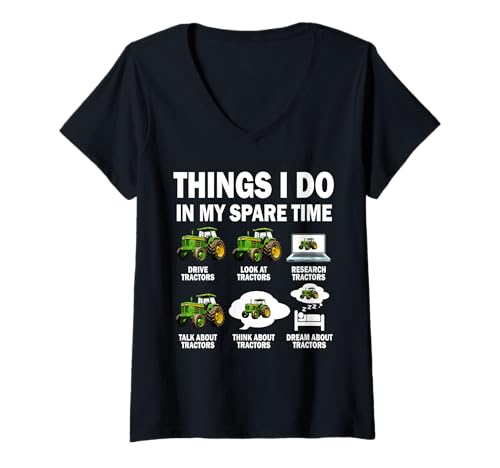 Damen Funny Tractors Lover 6 Things I Do In My Spare Time Traktor T-Shirt mit V-Ausschnitt Damen Funny Tractors Lover 6 Things I Do In My Spare Time Traktor T-Shirt mit V-Ausschnitt von Funny Things I Do In My Spare Time Tractors lover