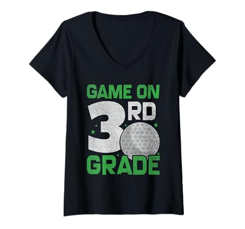 Damen Back to School Jungen Mädchen Lustiges Golf Erster Tag der 3. Klasse T-Shirt mit V-Ausschnitt Damen Back to School Jungen Mädchen Lustiges Golf Erster Tag der 3. Klasse T-Shirt mit V-Ausschnitt von Funny Third Grade Tees for kids