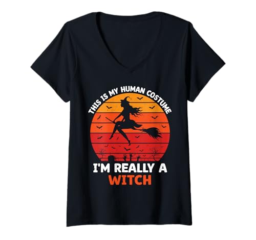 Damen Das ist Mein menschliches Kostüm, ich Bin wirklich eine Hexe Halloween Damen T-Shirt mit V-Ausschnitt Damen Das ist Mein menschliches Kostüm, ich Bin wirklich eine Hexe Halloween Damen T-Shirt mit V-Ausschnitt von Funny This Is My Human Costume I'm Really A Witch