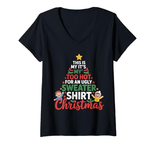 Damen Das ist Mein hässlicher Pullover Lustiges Weihnachtsfest T-Shirt mit V-Ausschnitt von Funny This Is My Ugly Sweater Funny Christmas