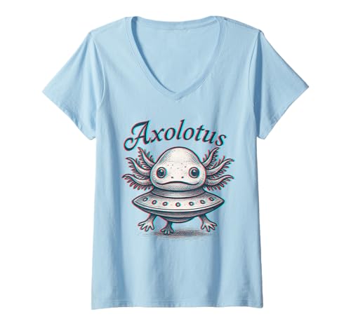Damen Axolotus UFO Axolotl Hybrid Italian Brainrot Meme Glitch T-Shirt mit V-Ausschnitt Damen Axolotus UFO Axolotl Hybrid Italian Brainrot Meme Glitch T-Shirt mit V-Ausschnitt von Funny Thrifts