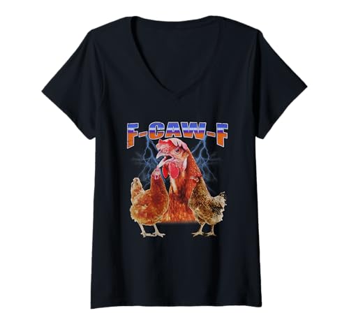 Damen F-CAW-F Lustiger Hühnerhahn im Vintage-Stil T-Shirt mit V-Ausschnitt Damen F-CAW-F Lustiger Hühnerhahn im Vintage-Stil T-Shirt mit V-Ausschnitt von Funny Thrifts