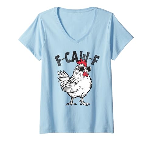 Damen F-CAW-F Lustiges Hühner-Hahn-Meme T-Shirt mit V-Ausschnitt Damen F-CAW-F Lustiges Hühner-Hahn-Meme T-Shirt mit V-Ausschnitt von Funny Thrifts