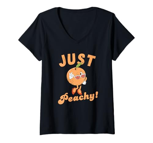 Damen Just Peachy Funny Retro Vintage Fruit Ästhetische Grafik T-Shirt mit V-Ausschnitt Damen Just Peachy Funny Retro Vintage Fruit Ästhetische Grafik T-Shirt mit V-Ausschnitt von Funny Thrifts