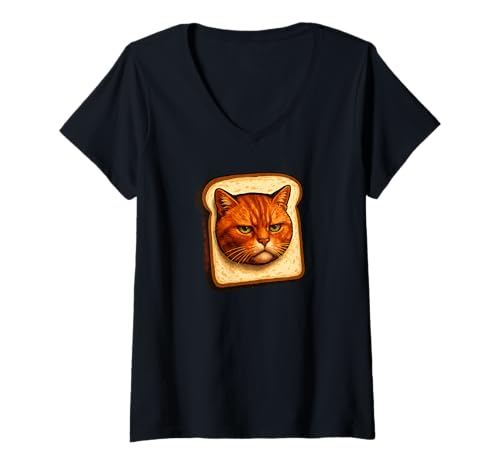 Damen Katzenbrot Lustiges Meme T-Shirt mit V-Ausschnitt Damen Katzenbrot Lustiges Meme T-Shirt mit V-Ausschnitt von Funny Thrifts