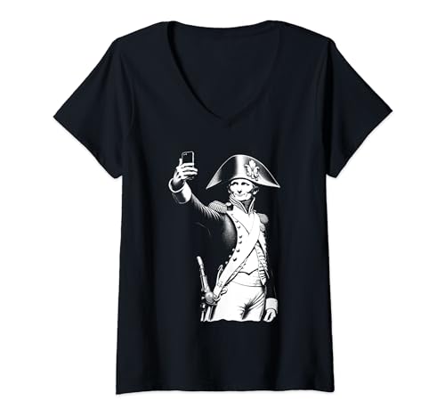 Damen Lustiger Napoleon Bonaparte macht ein Selfie T-Shirt mit V-Ausschnitt Damen Lustiger Napoleon Bonaparte macht ein Selfie T-Shirt mit V-Ausschnitt von Funny Thrifts