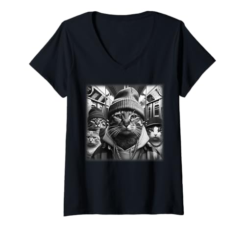 Damen Lustiges Gangster-Meme aus den 90er Jahren von Gang of Feral Street Cats T-Shirt mit V-Ausschnitt Damen Lustiges Gangster-Meme aus den 90er Jahren von Gang of Feral Street Cats T-Shirt mit V-Ausschnitt von Funny Thrifts