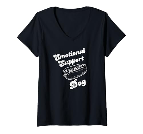 Damen Lustiges Hot Dog Wortspiel Emotionale Unterstützung Hund Vintage T-Shirt mit V-Ausschnitt Damen Lustiges Hot Dog Wortspiel Emotionale Unterstützung Hund Vintage T-Shirt mit V-Ausschnitt von Funny Thrifts
