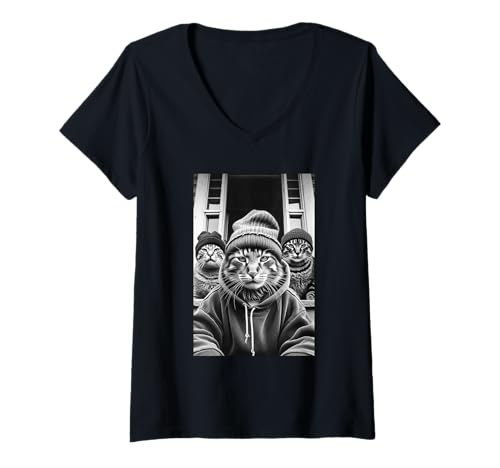 Damen Lustiges Meme aus den 90er Jahren von Gang of Feral Street Cats T-Shirt mit V-Ausschnitt Damen Lustiges Meme aus den 90er Jahren von Gang of Feral Street Cats T-Shirt mit V-Ausschnitt von Funny Thrifts