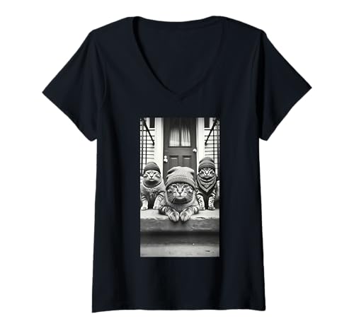 Damen Lustiges Meme aus den 90er Jahren von Gang of Feral Street Cats T-Shirt mit V-Ausschnitt Damen Lustiges Meme aus den 90er Jahren von Gang of Feral Street Cats T-Shirt mit V-Ausschnitt von Funny Thrifts