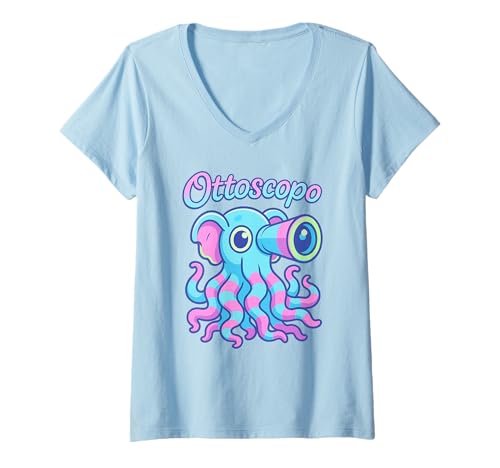 Damen Ottoscopo Italienisches Brainrot Octopus Elefant Teleskop T-Shirt mit V-Ausschnitt Damen Ottoscopo Italienisches Brainrot Octopus Elefant Teleskop T-Shirt mit V-Ausschnitt von Funny Thrifts