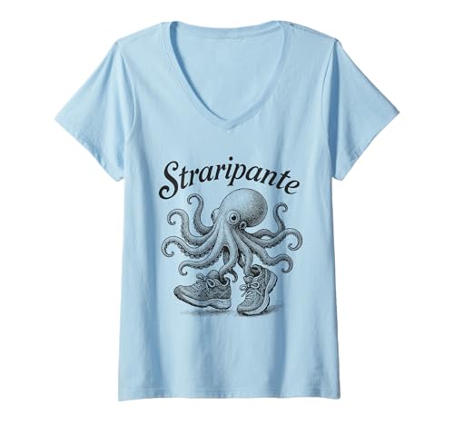 Damen Straripante Octopus Sneakers Hybrid Italian Brainrot Meme T-Shirt mit V-Ausschnitt Damen Straripante Octopus Sneakers Hybrid Italian Brainrot Meme T-Shirt mit V-Ausschnitt von Funny Thrifts