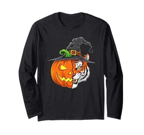 Tiger Kürbis Jack O Laterne Halloween Kinder Herren Damen Langarmshirt von Funny Tiger Lovers Halloween Pumpkin Outfits
