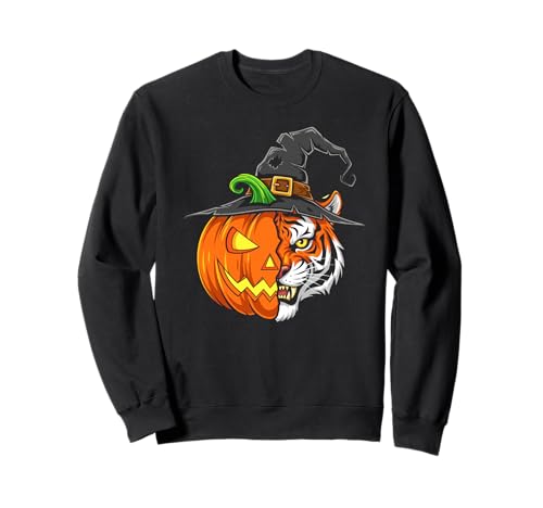 Tiger Kürbis Jack O Laterne Halloween Kinder Herren Damen Sweatshirt von Funny Tiger Lovers Halloween Pumpkin Outfits