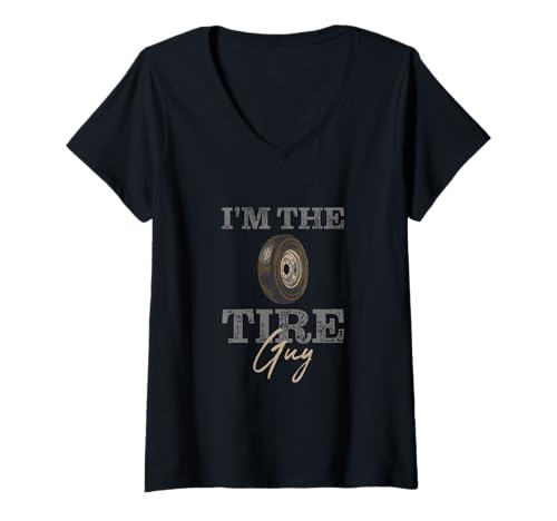 Damen Reifenmechaniker Reifenservice Automechaniker Garage Autoreparatur T-Shirt mit V-Ausschnitt von Funny Tire Repair Shop Tire Technician Garage Guy