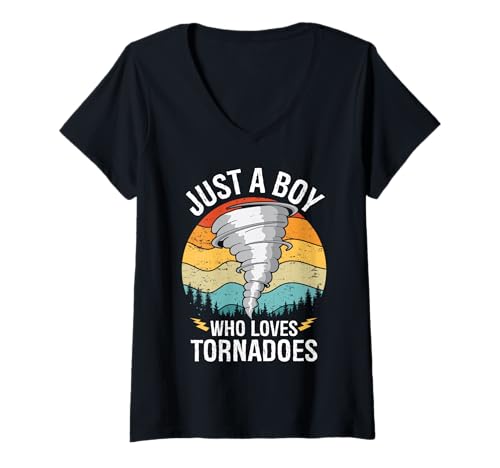 Damen Just A Boy Who Loves Tornadoes Jungen Kinder Hurricane Storm T-Shirt mit V-Ausschnitt Damen Just A Boy Who Loves Tornadoes Jungen Kinder Hurricane Storm T-Shirt mit V-Ausschnitt von Funny Tornado Hurricane Storm Apparel Co.