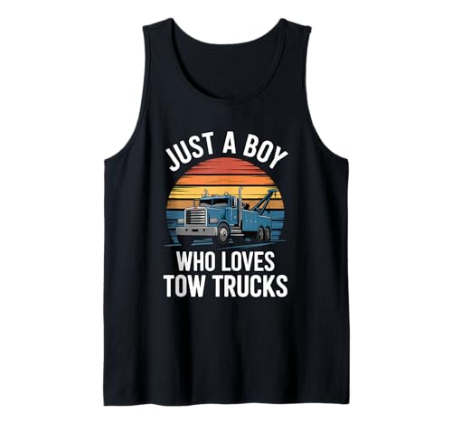 Herren Just A Boy Who Loves Tow Trucks Driver Vintage Abschleppwagen Tank Top von Funny Tow Truck Apparel for Men Women