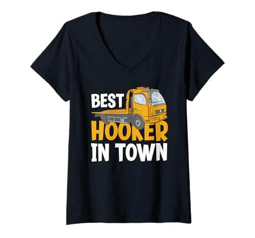 Damen Best Hooker In Town Lustiger Abschleppwagenfahrer T-Shirt mit V-Ausschnitt Damen Best Hooker In Town Lustiger Abschleppwagenfahrer T-Shirt mit V-Ausschnitt von Funny Tow Truck Operator Apparel