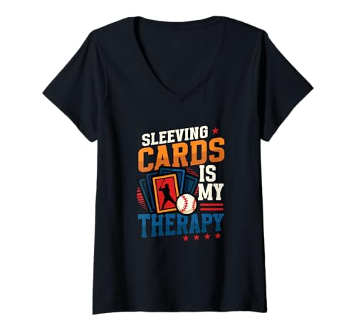 Damen Sleeving Cards is My Therapy Lustige Sammelkarte T-Shirt mit V-Ausschnitt Damen Sleeving Cards is My Therapy Lustige Sammelkarte T-Shirt mit V-Ausschnitt von Funny Trading Card Designs for TCG Collectors
