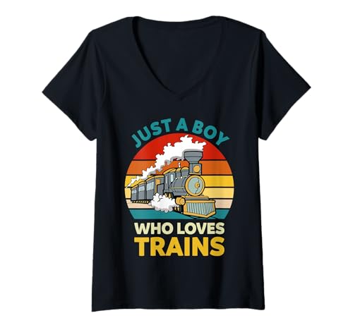 Damen Just A Boy Who Loves Trains Lustiger Zug für Kleinkinder, Jungen und Kinder T-Shirt mit V-Ausschnitt Damen Just A Boy Who Loves Trains Lustiger Zug für Kleinkinder, Jungen und Kinder T-Shirt mit V-Ausschnitt von Funny Train Shirt Toddler Boys Kids