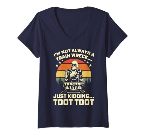 Damen Ich Bin Nicht Immer EIN Zugunglück Nur EIN Scherz Toot Toot T-Shirt mit V-Ausschnitt Damen Ich Bin Nicht Immer EIN Zugunglück Nur EIN Scherz Toot Toot T-Shirt mit V-Ausschnitt von Funny Train lovers design