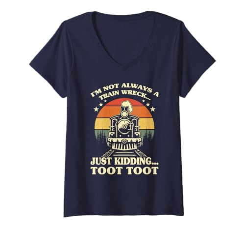 Damen Ich Bin Nicht Immer EIN Zugunglück Nur EIN Scherz Toot Toot T-Shirt mit V-Ausschnitt Damen Ich Bin Nicht Immer EIN Zugunglück Nur EIN Scherz Toot Toot T-Shirt mit V-Ausschnitt von Funny Train lovers design